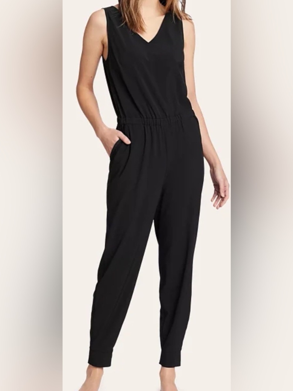 NWT Eddie Bauer Departure Sleeveless Elastic-Waist Black Jumpsuit UPF 50 Small